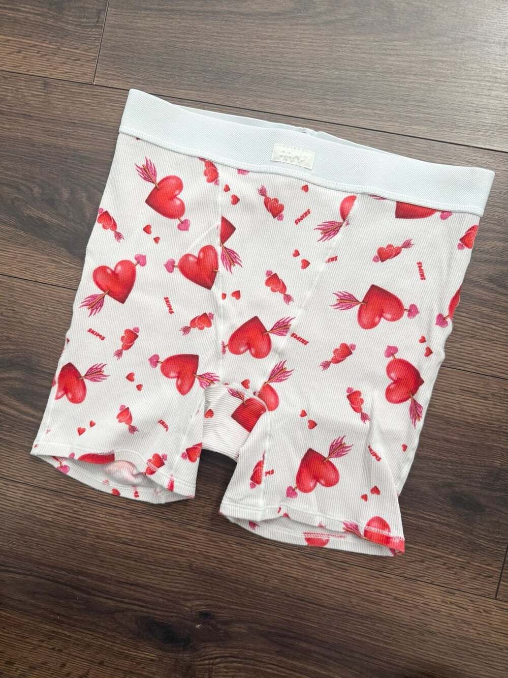 SKIMS Heart Print Ribbed Boxer Shorts Size Medium